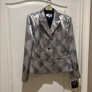 Lafayette 148 New York Silver Plaid Women's Blazer